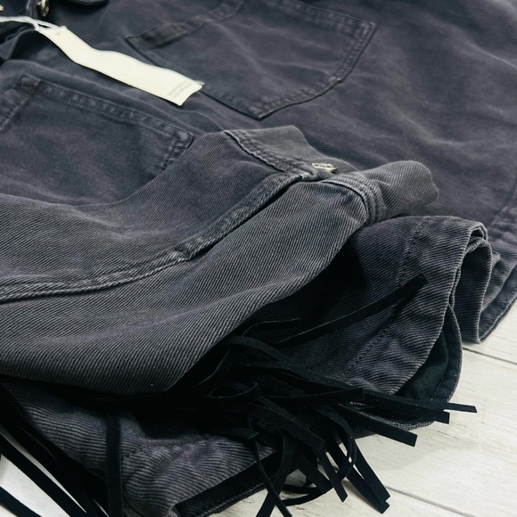 Saltwater Luxe Washed Black Jean Jacket with Fringe 100% Cotten cowgirl biker - Picture 5 of 14
